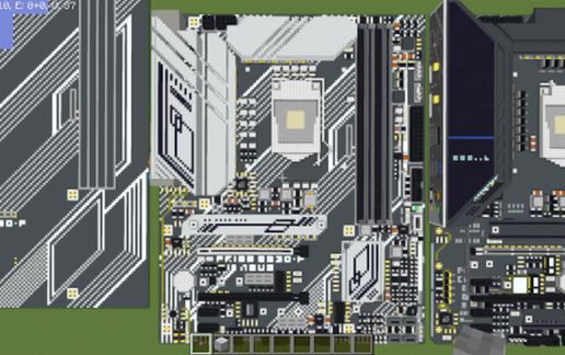 Материнская плата Intel Z590-P в Майнкрафте из бетона и шерсти