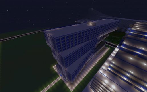 Современное наклонное здание для города в Майнкрафт — скриншот 2
