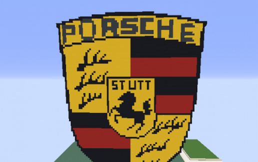 Большой пиксель-арт логотип Porsche в Майнкрафт — скриншот 2