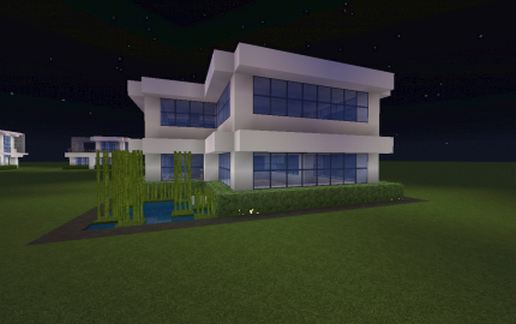 Современный дом 20x20 из кварца и синего стекла
